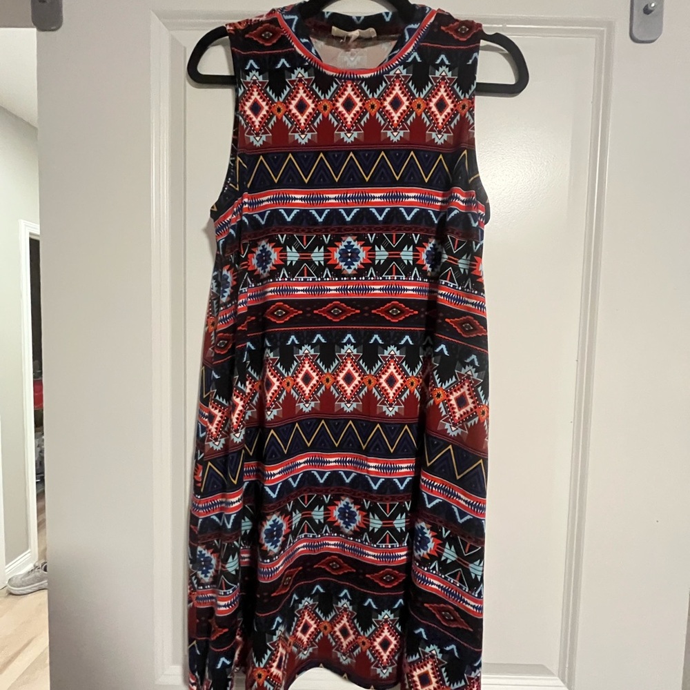 Multicolor Sleeveless Geometric Print Dress